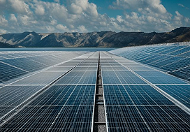 Extensa usina solar fotovoltaica em operação