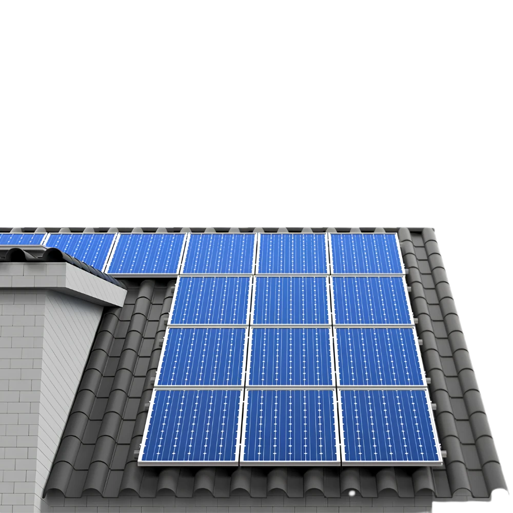 Painéis solares residenciais instalados em telhado de cerâmica